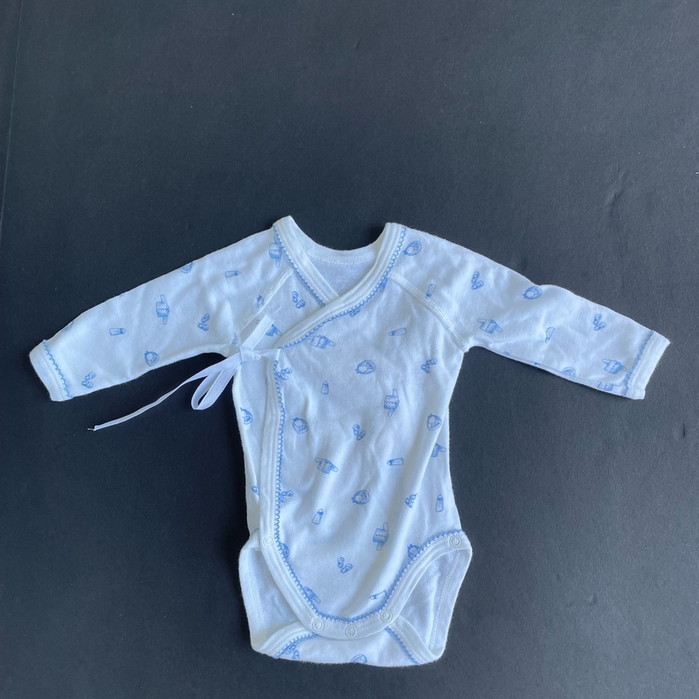 Petit Bateau White and Blue Wrap Bodysuit vintage